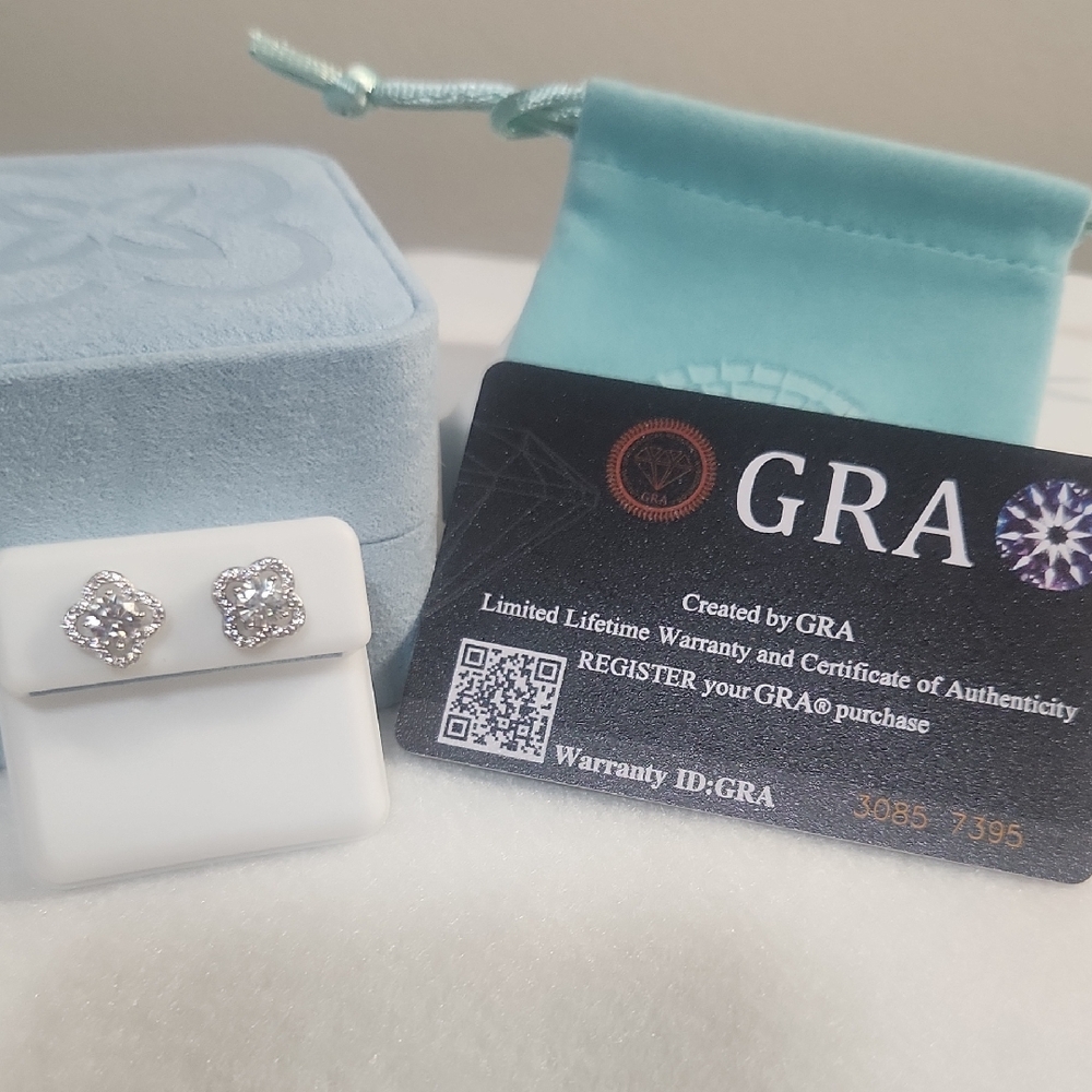 NEW Genuine Moissanite 1ct TW 925 SS Clover Shape Earrings